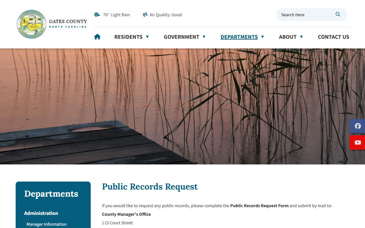 Gates County public records page for inmate records requests
